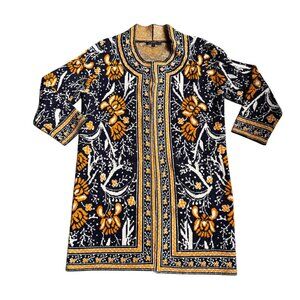 Maxsport‎ Cardigan Sweater Coat Womens L Knit Long Floral Print Hook Eye Hippie